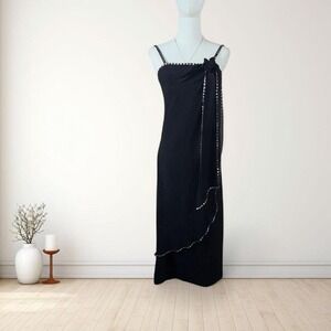 Y2K black rhinestone draped midi dress  coquette formal fairycore 2000s